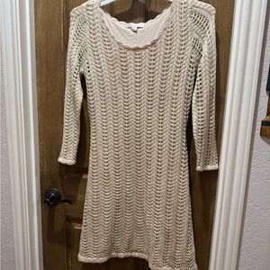 Boston Proper Cream Long Sleeve Sheath Dress